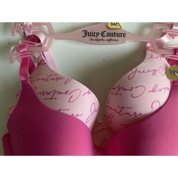 2 Pack Juicy Couture Sleek & Smooth Bra Sz 34C Lined Pink Bling Logo JC5149 NEW - Picture 6 of 8